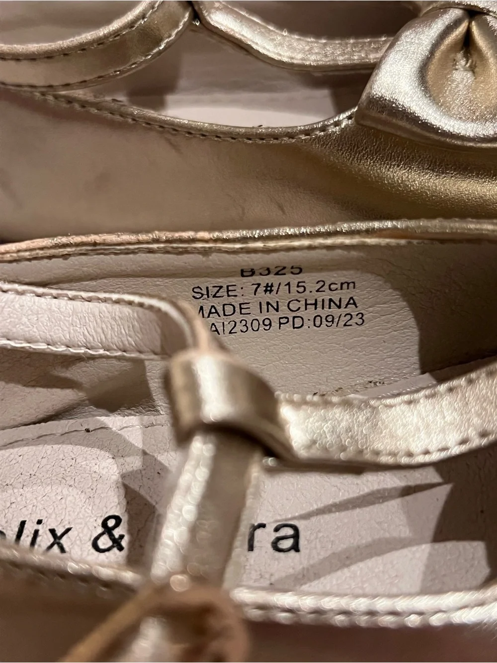 Kids' Gold T-Strap Bow Shoes